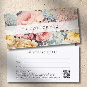 Vintage Floral QR Code Business Gift Certificate
