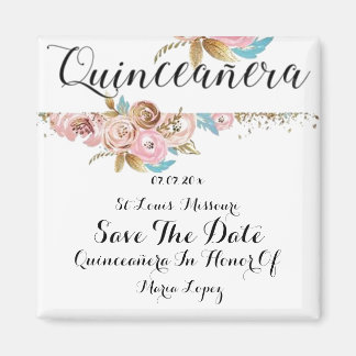 Vintage Floral Quinceanera Save The Date Magnet