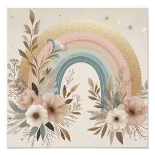Vintage Floral Rainbow Clipart – Pastel & Neutral  Photo Print