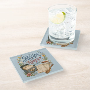 Vintage Floral Recipe Keeper Cottagecore Glass Coaster