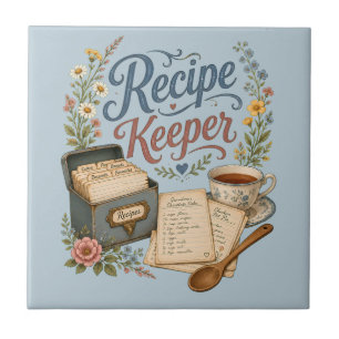 Vintage Floral Recipe Keeper Cottagecore Tile