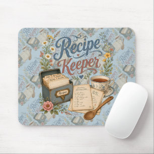 Vintage Floral Recipe Keeper Cottagecoreue Blue Mouse Mat