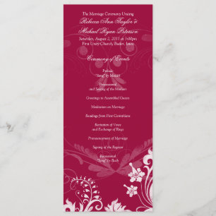 Vintage Floral Red and White Wedding Program Programme
