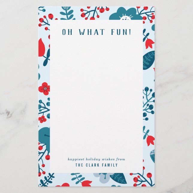 Vintage Floral Red & Blue Personal Holiday Stationery (Front)