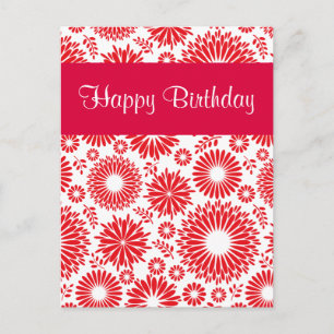 Vintage floral red Happy Birthday Postcard