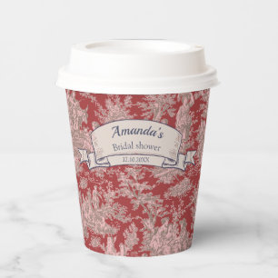 Vintage floral red pink toile de jouy shower paper cups