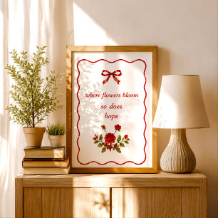 Vintage Floral Red Ribbon Coquette Quote Print