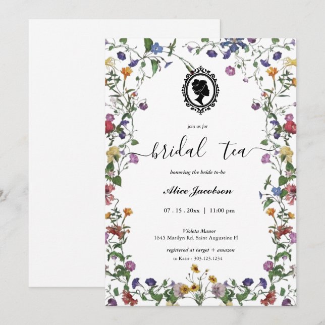 Vintage floral regency bridal shower invitation (Front/Back)