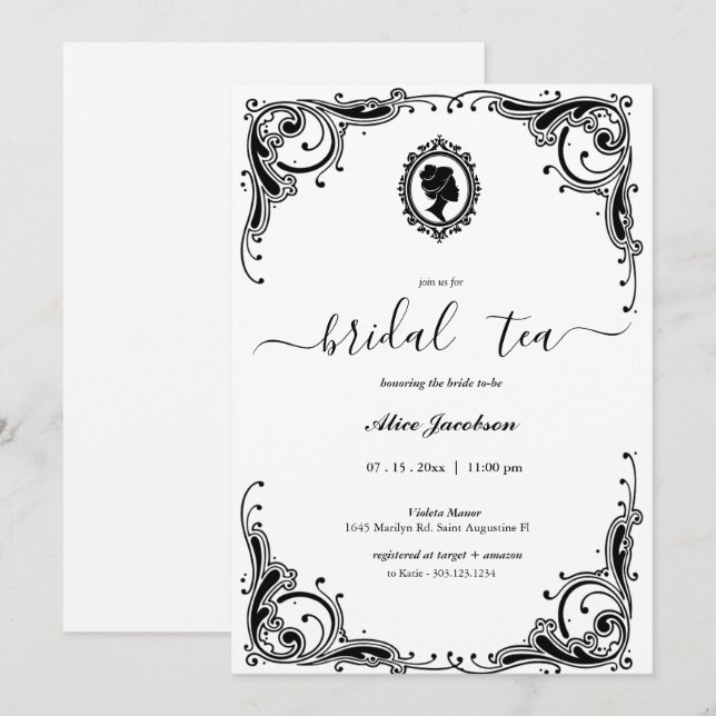 Vintage floral regency bridal shower invitation (Front/Back)