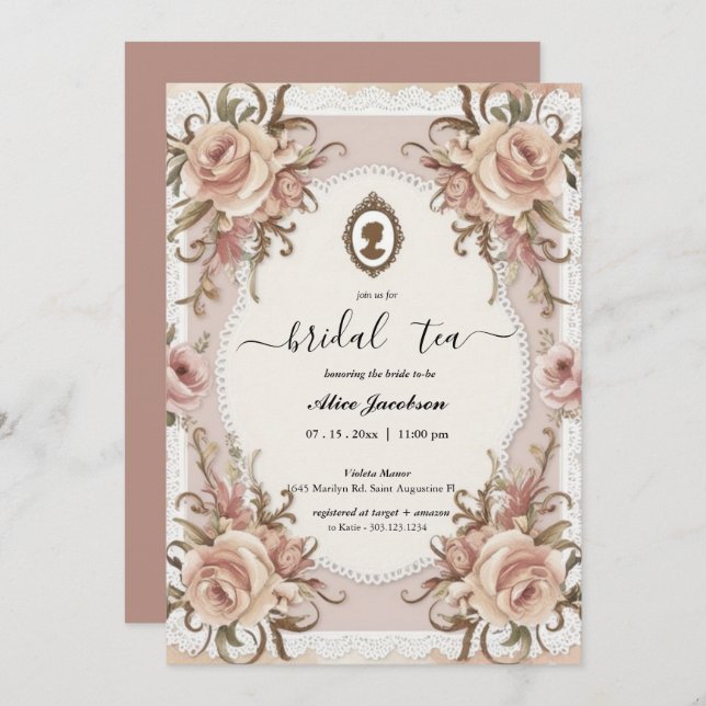 Vintage floral regency bridal shower invitation (Front/Back)