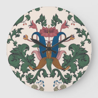 Vintage floral renaissance wallpaper. large clock