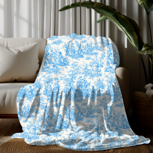 Vintage floral retro aqua blue toile de jouy fle fleece blanket