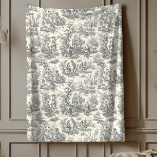 Vintage floral retro black toile de jouy fle fleece blanket