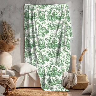 Vintage floral retro green toile de jouy fle fleece blanket
