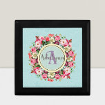 Vintage Floral Ring Custom Monogram Text Green Gift Box<br><div class="desc">Elevate your style with our Vintage Floral Custom Monogram Design. The beautiful floral background and intricate rose ring centerpiece make this design stand out for any occasion. Customise your initials or any text you want to create a unique and personal monogram that truly represents you. Perfect for adding a touch...</div>