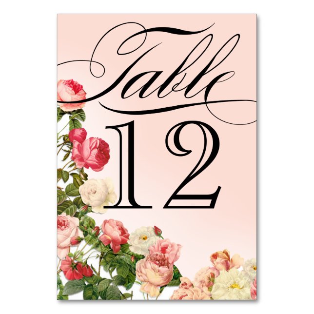 Vintage Floral Romance Pink Roses Table Numbers (Front)