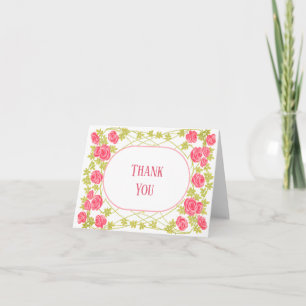 Vintage Floral romantic pink Oval Frame Thank You Card