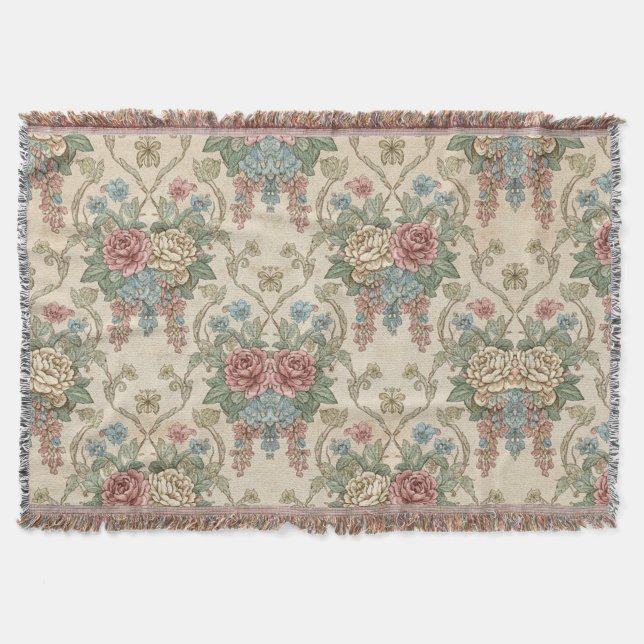Vintage Floral Romantic Roses  Throw Blanket (Front)
