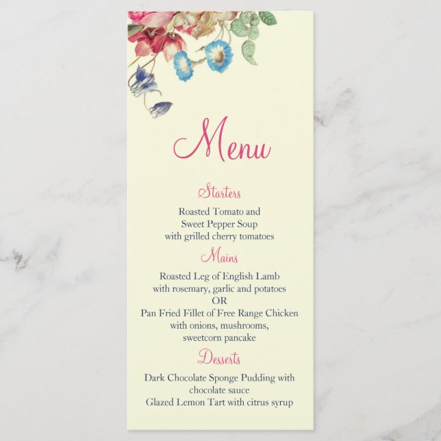 Vintage Floral Romantic Wedding Menu (Front)