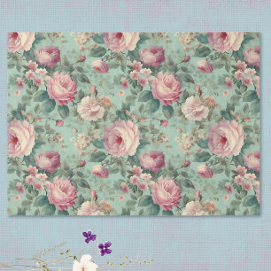Vintage Floral Rose Aqua Decoupage Tissue Paper