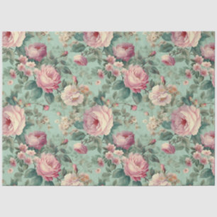 Vintage Floral Rose Aqua Decoupage Tissue Paper