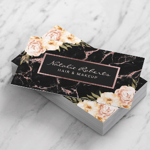 Vintage Floral Rose Gold Marble Beauty Salon & Spa Business Card