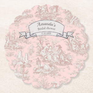 Vintage floral rose gold toile de jouy shower paper coaster