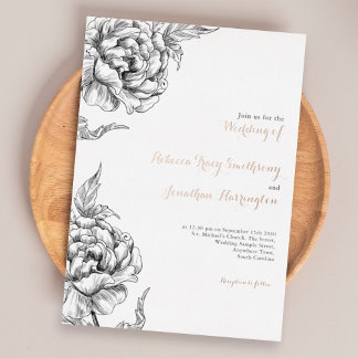Vintage Floral Rose Gold Wedding Foil Invitation