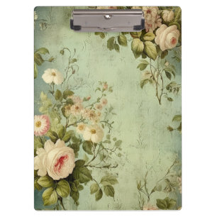 Vintage Floral Rose Greenery Decoupage Clipboard