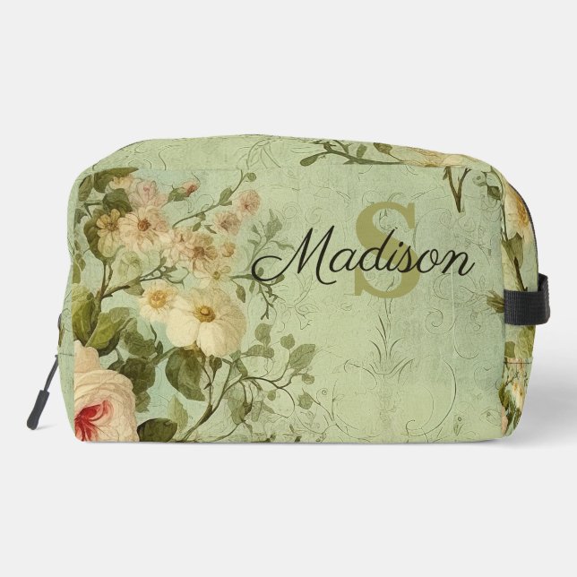 Vintage Floral Rose Greenery  Dopp Kit (Back)