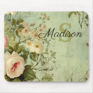 Vintage Floral Rose Greenery Mouse Mat