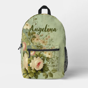 Vintage Floral Rose Greenery  Printed Backpack