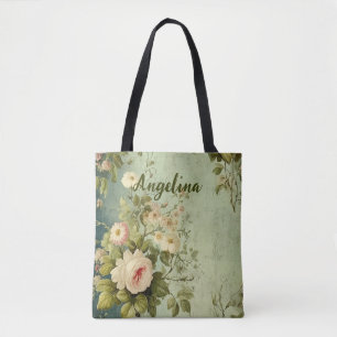 Vintage Floral Rose Greenery Tote Bag
