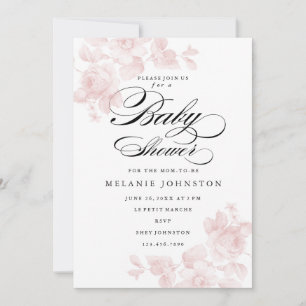 Vintage Floral Rose Pink Girl Baby Shower Invitation