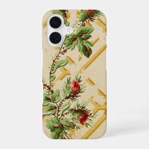 Vintage Floral Rose Trellis Wallpaper Pattern iPhone 16 Case