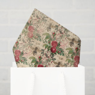 Vintage Floral Roses and Bees Tissue Paper