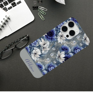 Vintage Floral Roses and Lilies   Blue and White  iPhone 15 Pro Max Case