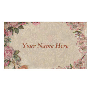 Vintage Floral Roses Antique Soft Girly Name Tag