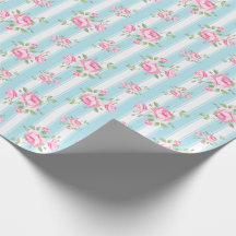 Vintage floral roses classic stripe light blue