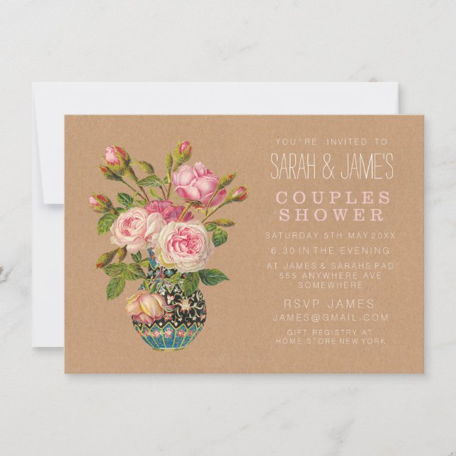 Vintage Floral Roses Couples Shower Party Invite (Front)