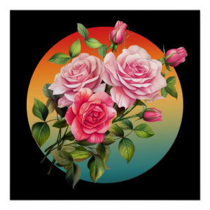VINTAGE FLORAL ROSES FLOWER ROSE BOUQUET POSTER
