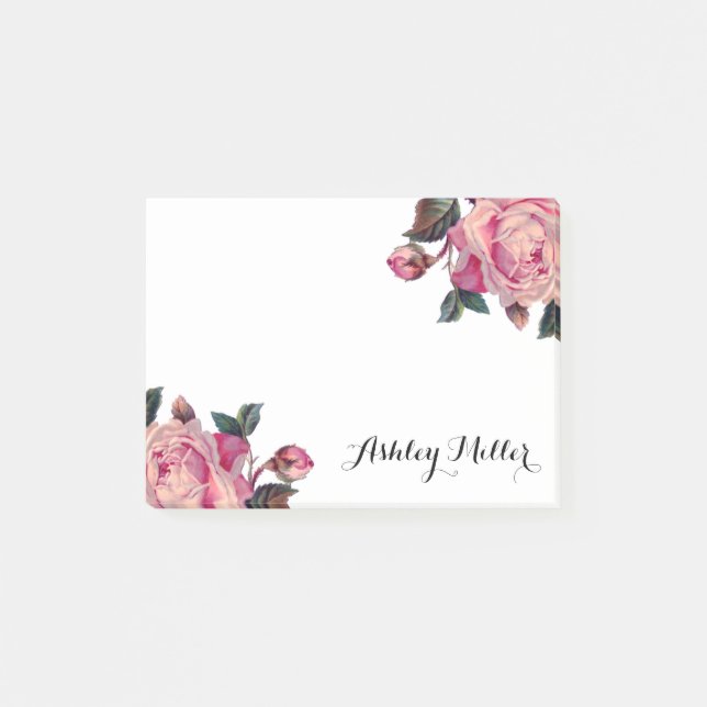 Vintage Floral Roses Monogram Post-It Notes (Front)