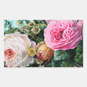 Vintage floral roses pattern accessory, shabbychic rectangular sticker