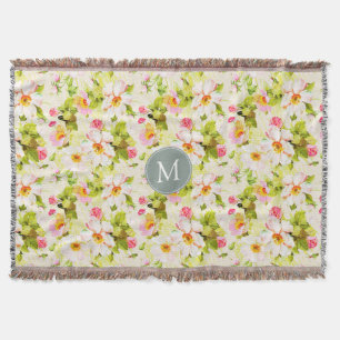 Vintage Floral Roses Peonies Monogram Throw B
