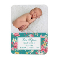 Vintage Floral Roses Photo Birth Announcement