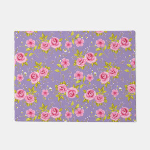 Vintage Floral Roses Pink Purple Pattern Doormat