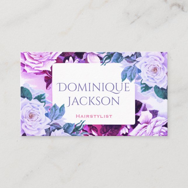 Vintage floral Roses Purple Business Card (Front)