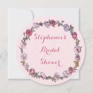 Vintage Floral Roses Wreath Pink Bridal Shower Invitation