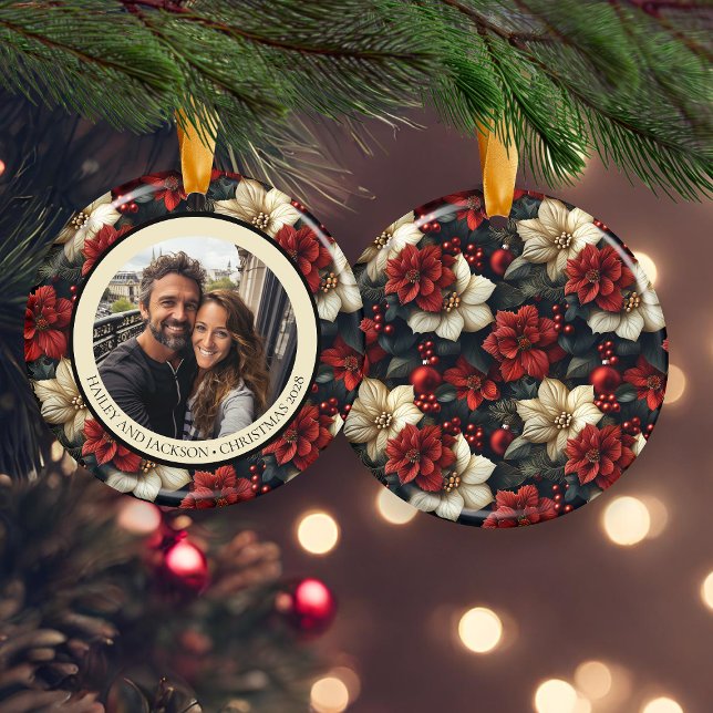 Vintage Floral Round Ceramic Christmas Ornament (Creator Uploaded)