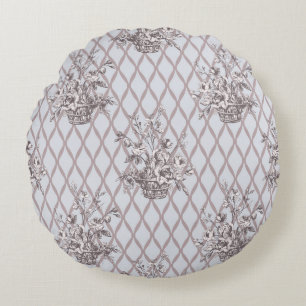 Vintage Floral Round Pillow in Soft Blue